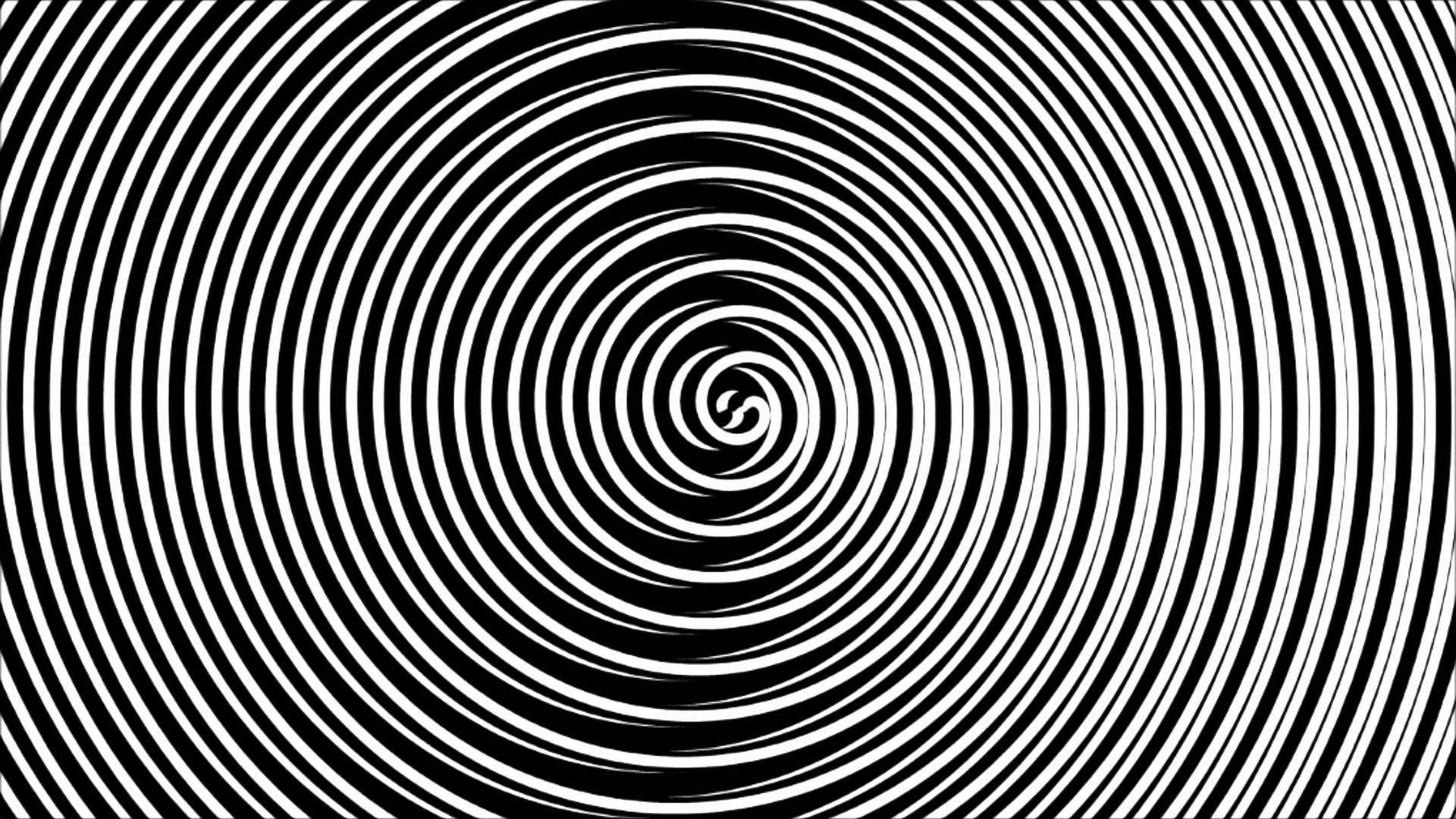 Hypnosis 桌布 壁紙 — 一個催眠的黑白螺旋圖案向內輻射，帶有光學錯覺深度。