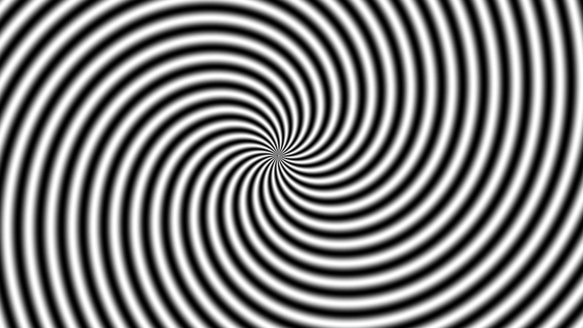 Cool Optical Illusions 桌布 壁紙 — 一個催眠的黑白螺旋圖案向內輻射，創造出迷人的視錯覺。