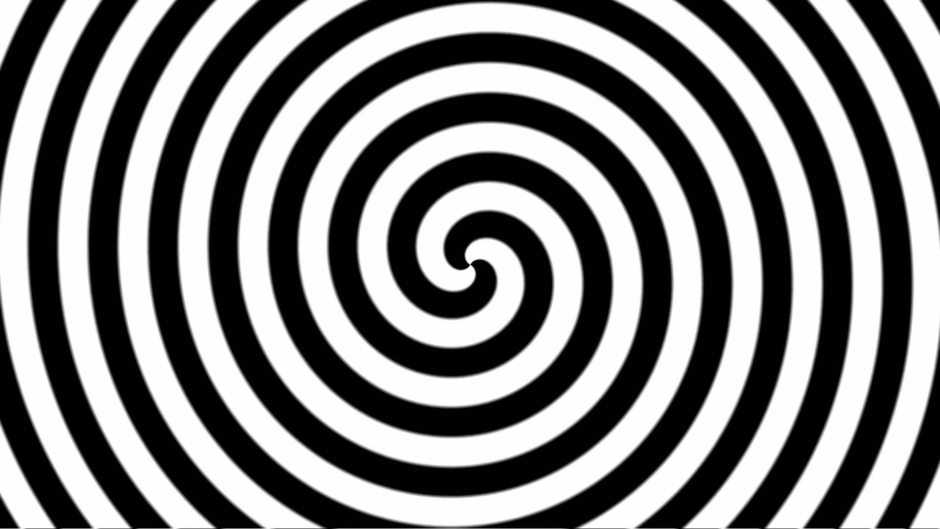 Hypnosis 桌布 壁紙 — 一個催眠的黑白螺旋圖案向內輻射，帶有錯覺深度。