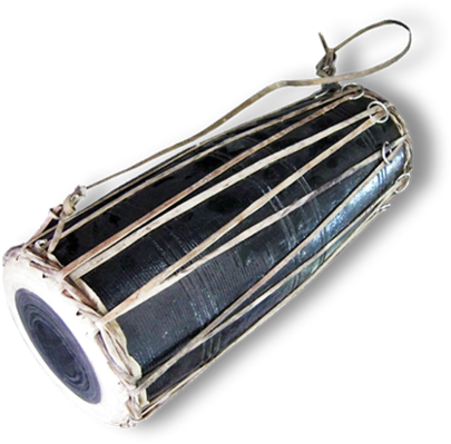 Music Instruments 桌布 壁紙 — 一個傳統印度塔布拉鼓，深色鼓皮和淺色木帶，襯托在純黑背景上。