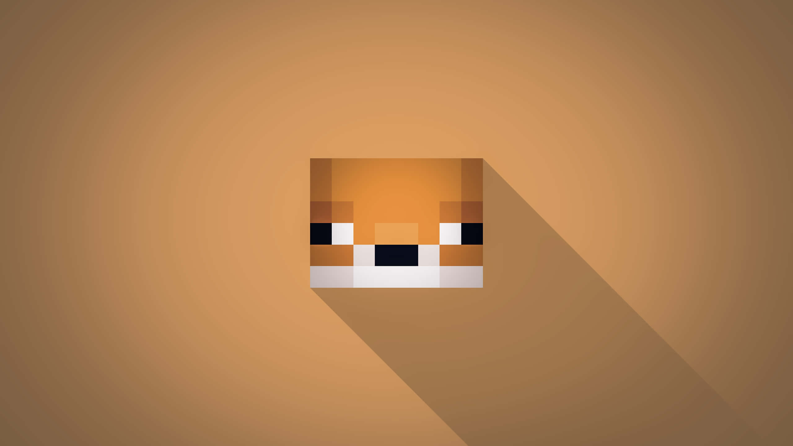 Minecraft Pig 桌布 壁紙 — 一個像素化狐狸臉，在溫暖漸層背景上投射出長長的陰影。