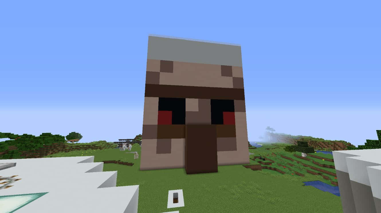 Minecraft Pixel Art 桌布 壁紙 — 一個像素化的Minecraft殭屍站在草地上，背景是晴朗的藍天，遠處有樹木和水。
