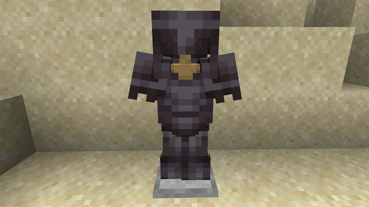 Minecraft Armor 桌布 壁紙 — 一個像素化的Minecraft終界使者站在一個沙質房間中，帶有方塊紋理和昏暗的燈光。