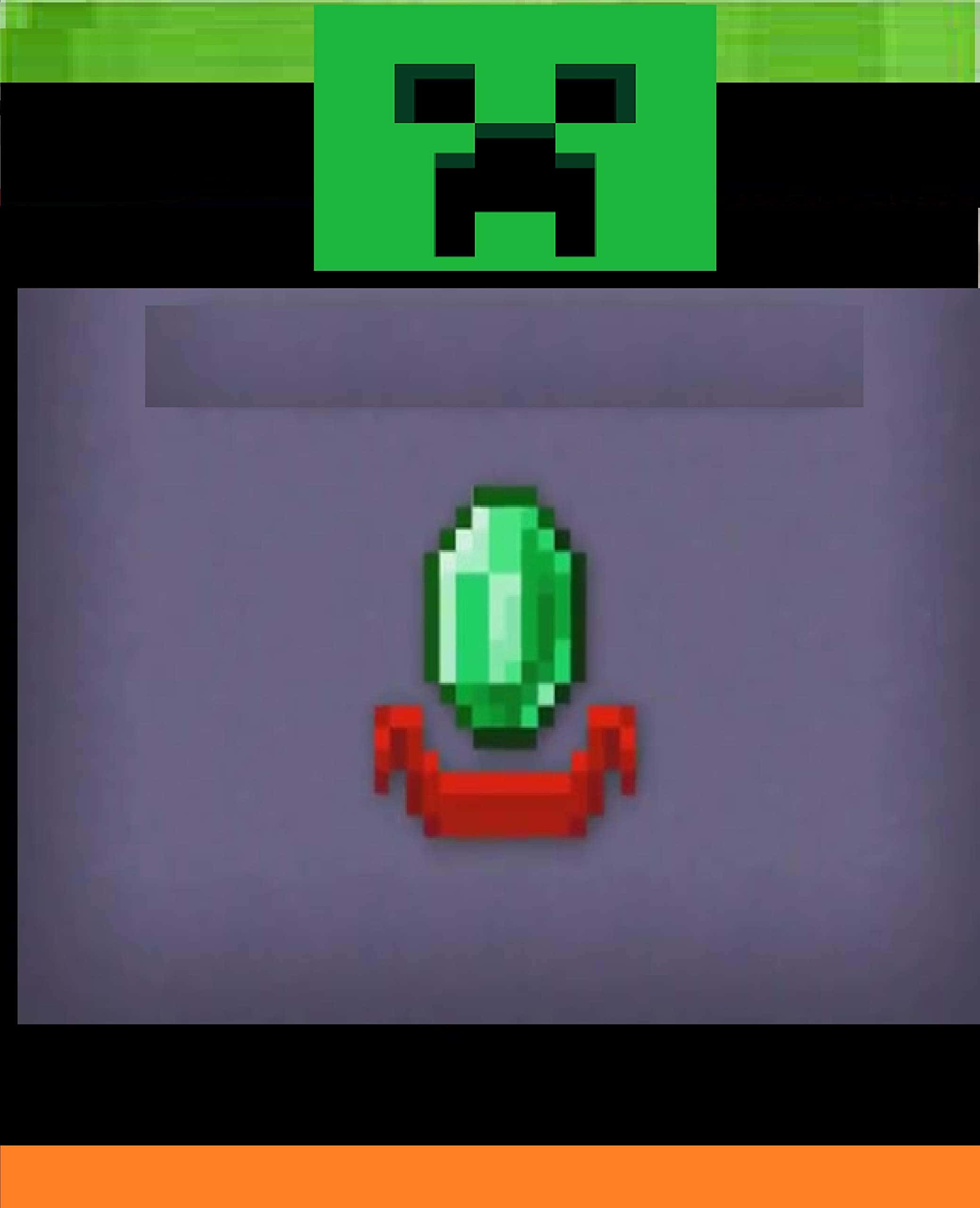 Minecraft Emeralds 桌布 壁紙 — 一個像素化的Minecraft苦力怕頭顱，位於綠色翡翠之上，由紅色像素化雙手托著，背景為灰色。
