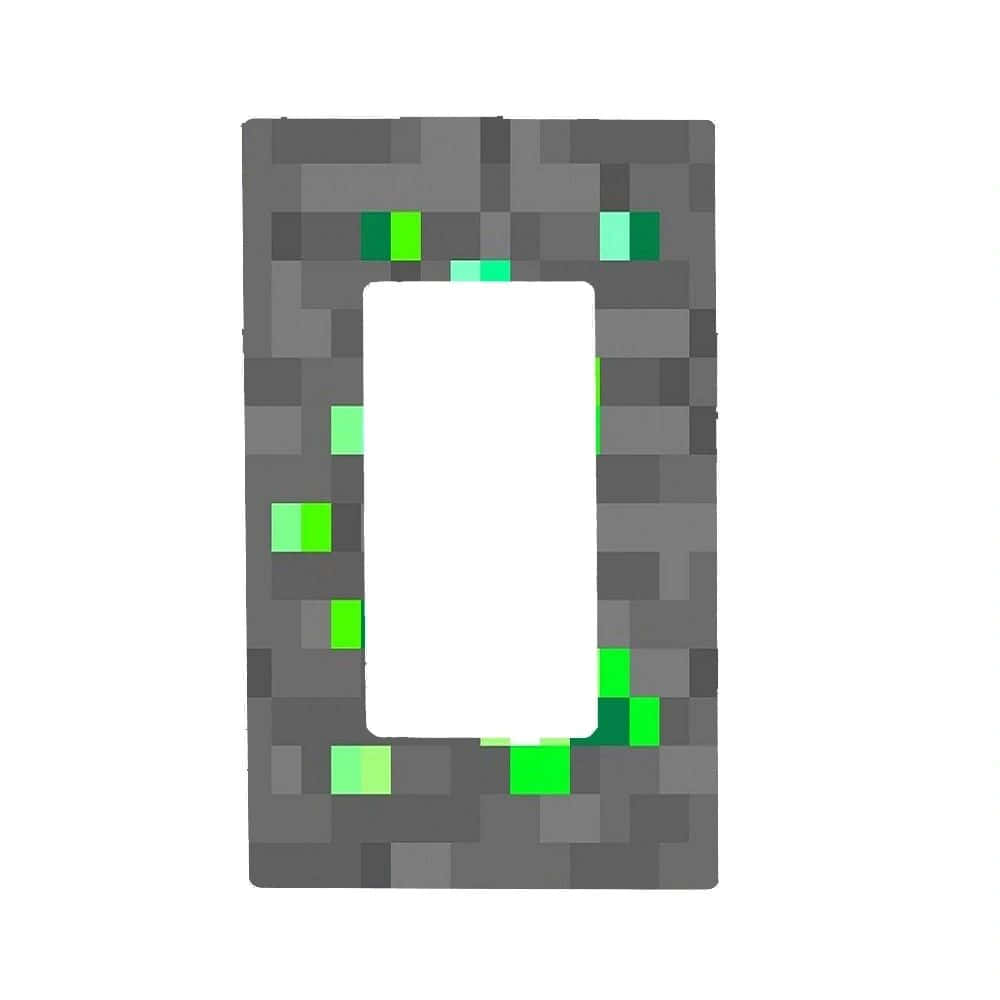 Minecraft Emeralds 桌布 壁紙 — 一個像素化的Minecraft苦力怕面孔裝飾著灰色燈光開關面板，帶有發光的綠色眼睛和方塊。