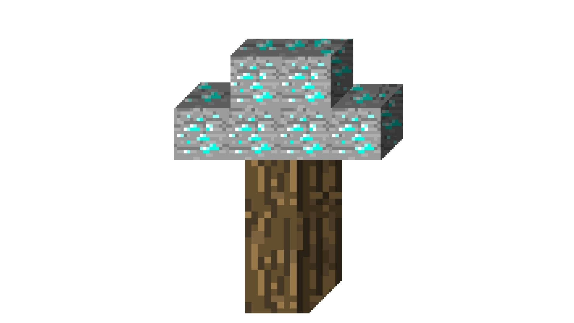 我的世界 鑽石 桌布 壁紙 — 一個像素化的Minecraft蘑菇，有棕色莖和灰色菌蓋，上面佈滿發光的青色斑點。