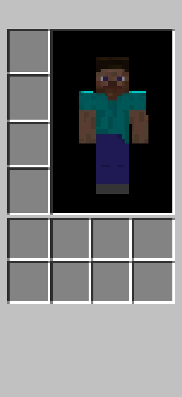 Minecraft Phone 桌布 壁紙 — 一個像素化的Minecraft角色站在一個由灰色方塊框住的黑暗窗戶中央，背景是普通的灰色牆壁。