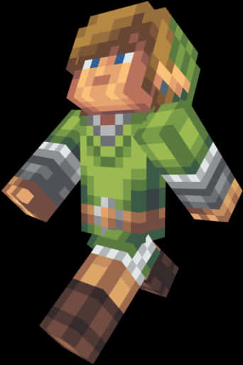 Minecraft Skins 桌布 壁紙 — 一個像素化的Minecraft角色穿著綠色盔甲，站在黑色背景前，表情愉快。