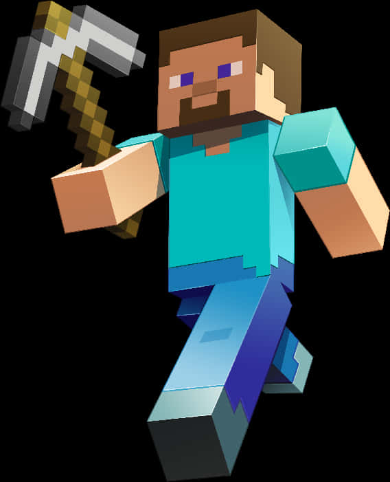 Minecraft Character 桌布 壁紙 — 一個像素化的Minecraft角色，棕色頭髮和鬍鬚，在黑色背景前拿著鑽石鎬。