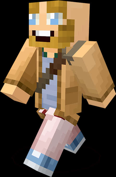 Minecraft Character 桌布 壁紙 — 一個像素化的Minecraft角色，金髮藍眼，身穿藍色襯衫外搭棕色外套和粉色褲子。