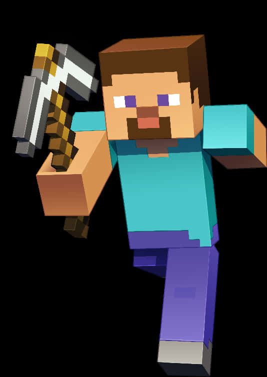 Minecraft Character 桌布 壁紙 — 一個像素化的Minecraft角色，棕色頭髮和鬍鬚，在黑色背景前拿著鑽石鎬。