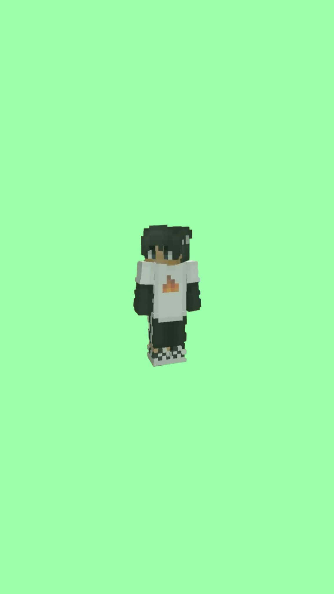 Dream Team 桌布 壁紙 — 一個像素化的Minecraft角色，黑髮白襯衫，站在純淺綠色背景中央。