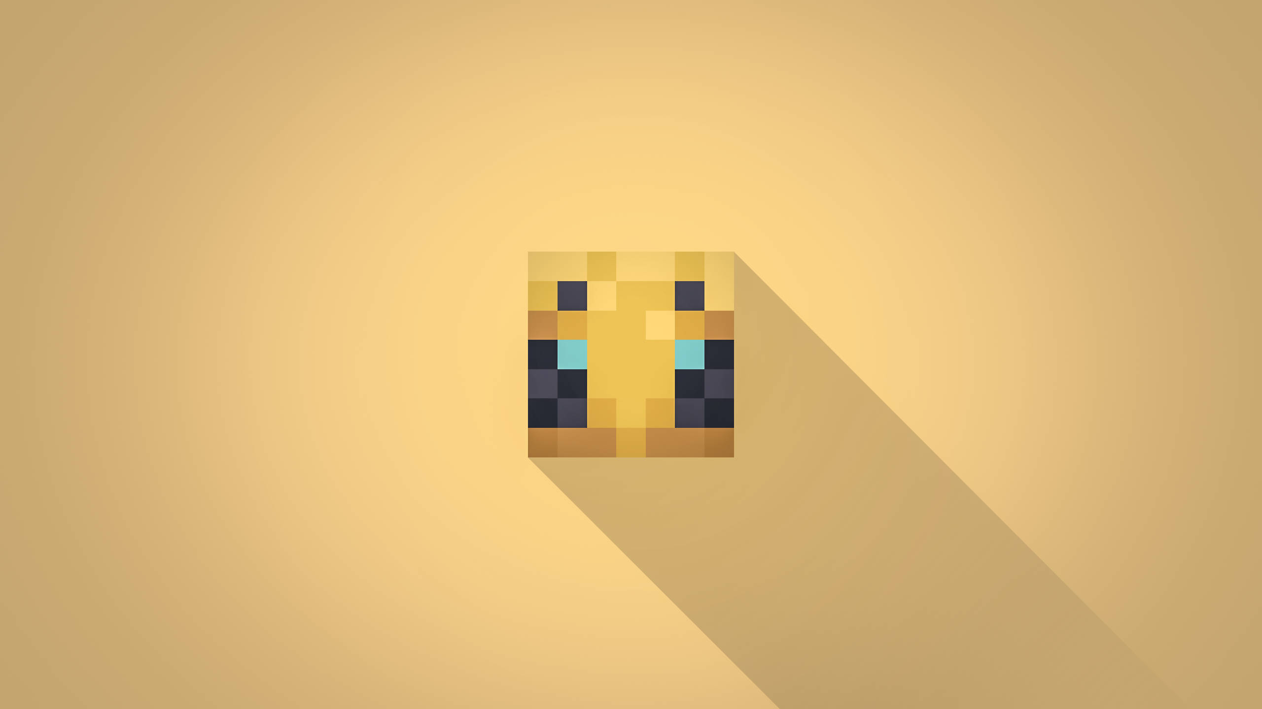 我的世界 蜜蜂 桌布 壁紙 — 一個像素化的Minecraft雞頭在溫暖的米色漸變背景上投下長長的陰影。
