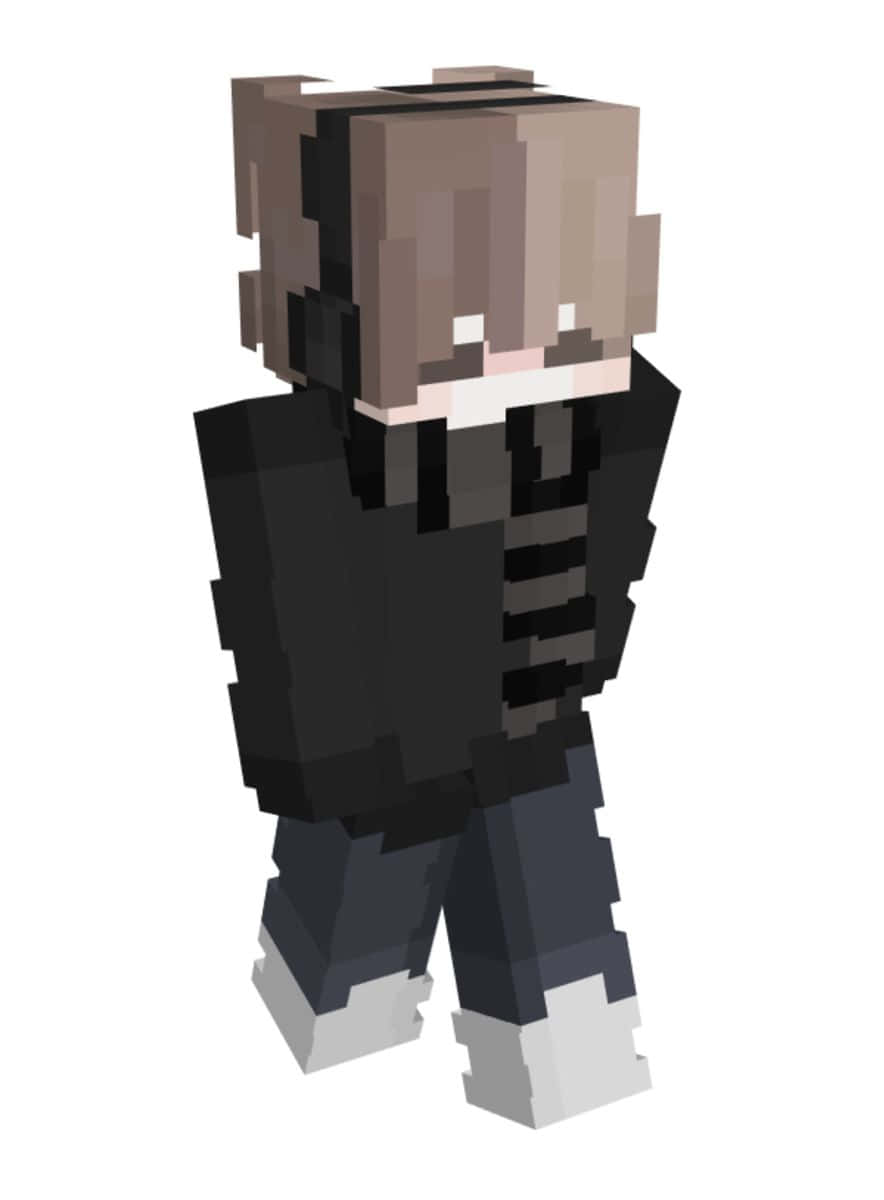 像素化Minecraft角色，棕色頭髮，黑色服裝，站立。 — Emo GIF 壁紙