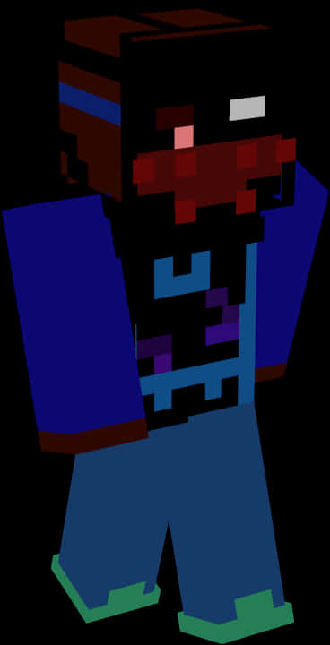 Minecraft Character 桌布 壁紙 — 一個像素化的Minecraft風格角色，紅色臉孔和藍色服裝，站在黑色背景前。