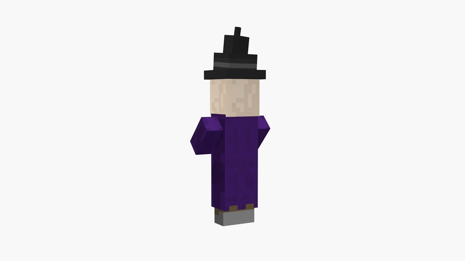 Minecraft Witch 桌布 壁紙 — 一個像素化的女巫形象，身穿紫色長袍和黑色帽子，站在純白色背景前。