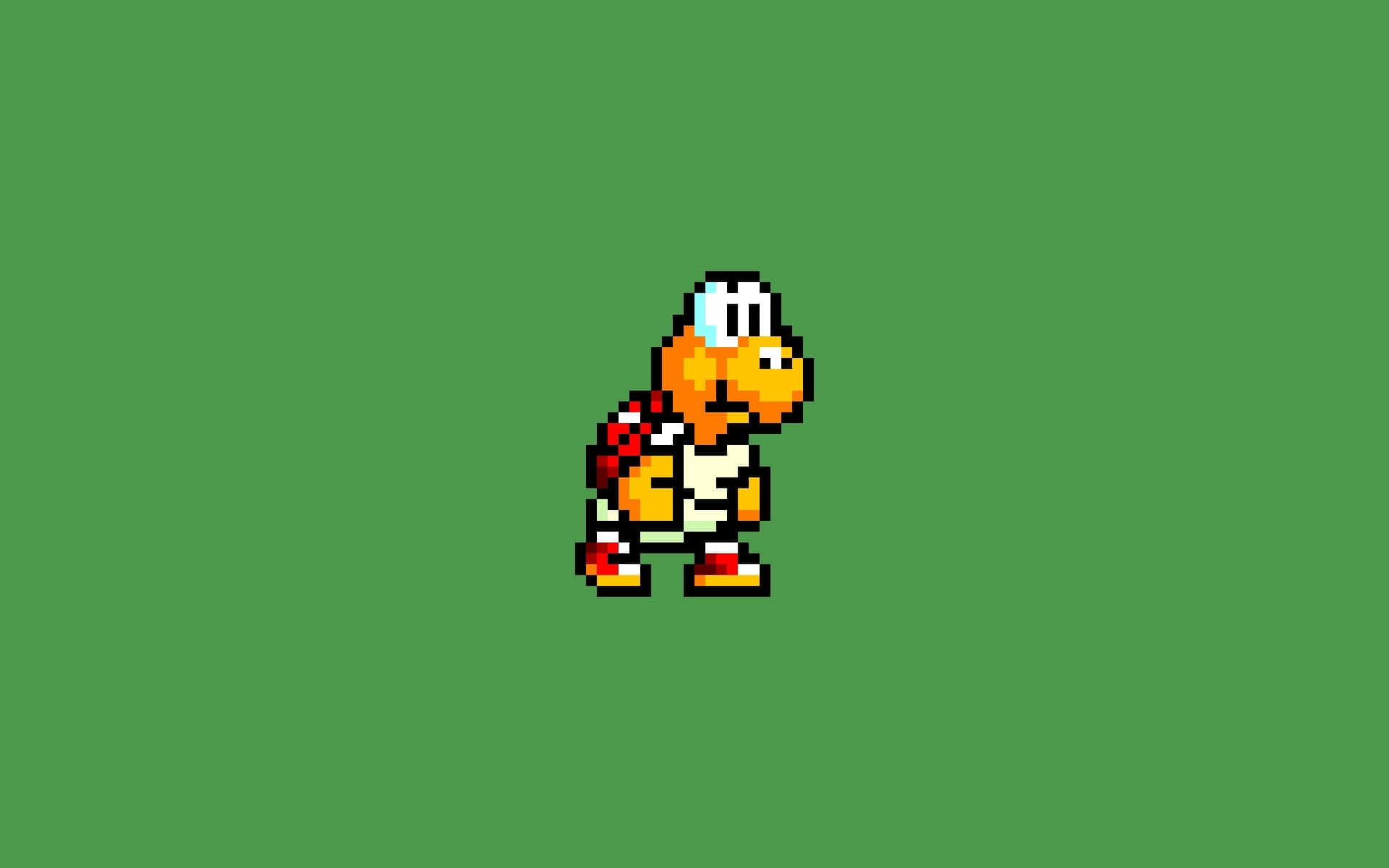 Koopa Troopa 桌布 壁紙 — 一個像素化的庫巴龜獨自站在純綠色背景前，呈現經典的8位元電玩風格。