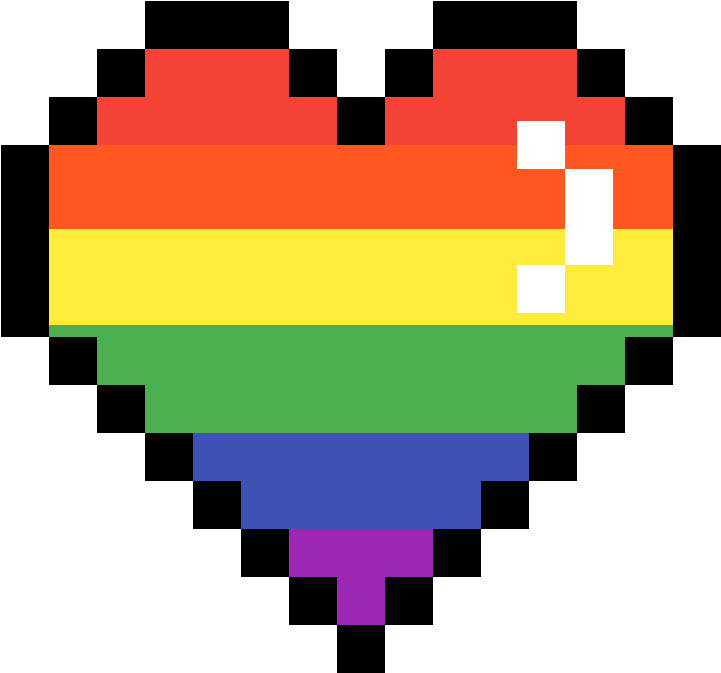 Rainbow Heart 桌布 壁紙 — 一個像素化的心形，形狀像彩虹旗，右側有一個白色像素故障。