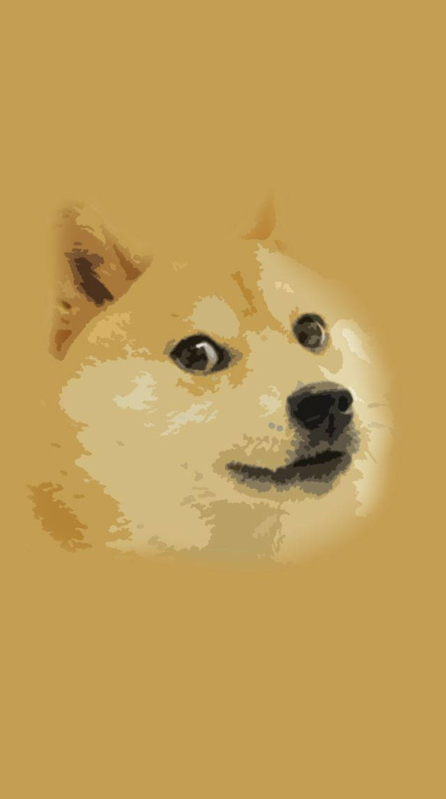 meme 桌布 壁紙 — 一個像素化的柴犬狗臉，大眼睛和微妙的微笑，在純芥末黃色背景上。