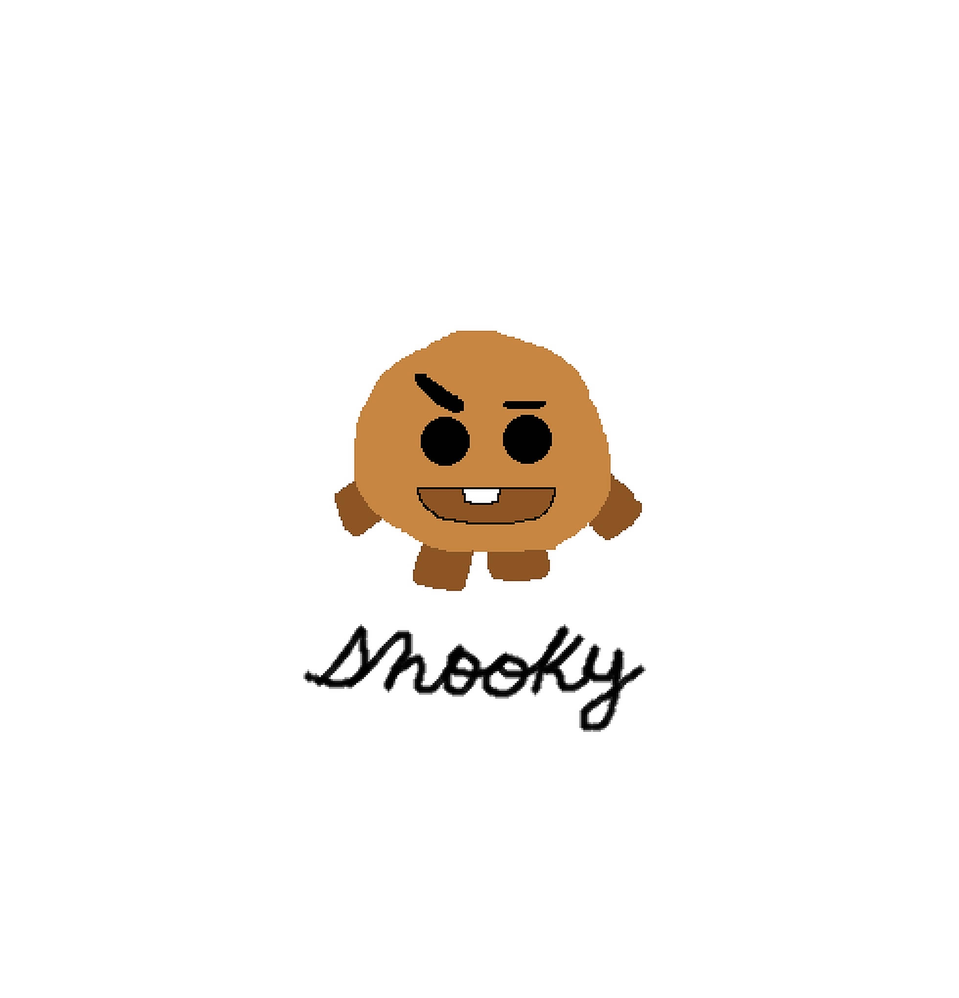 shooky bt21 桌布 壁紙 — 一個像素化的棕色餅乾角色，表情憤怒，下方寫有名字「Shooky」。