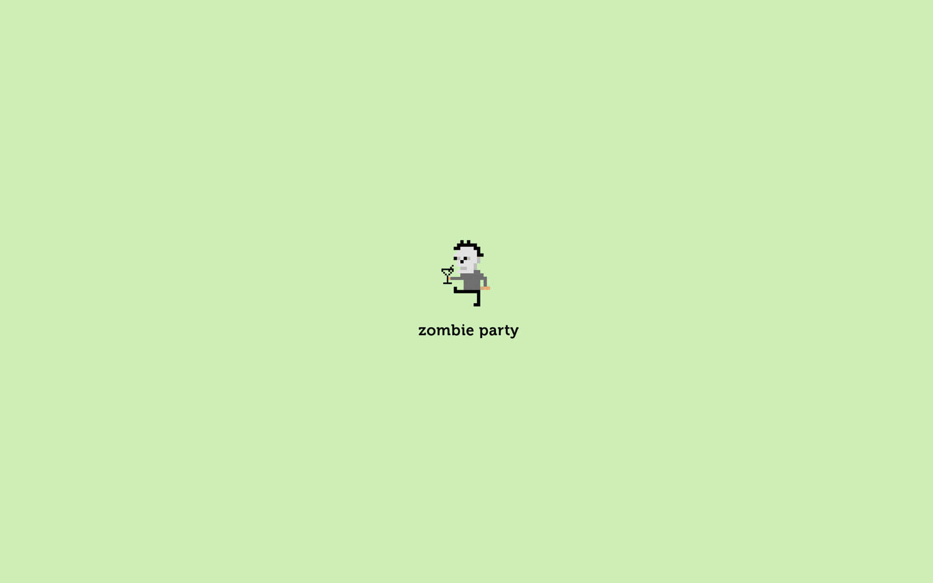 Aesthetic Green Minimal 桌布 壁紙 — 一個像素化的殭屍穿著西裝，手持馬丁尼酒杯，背景是純淺綠色。