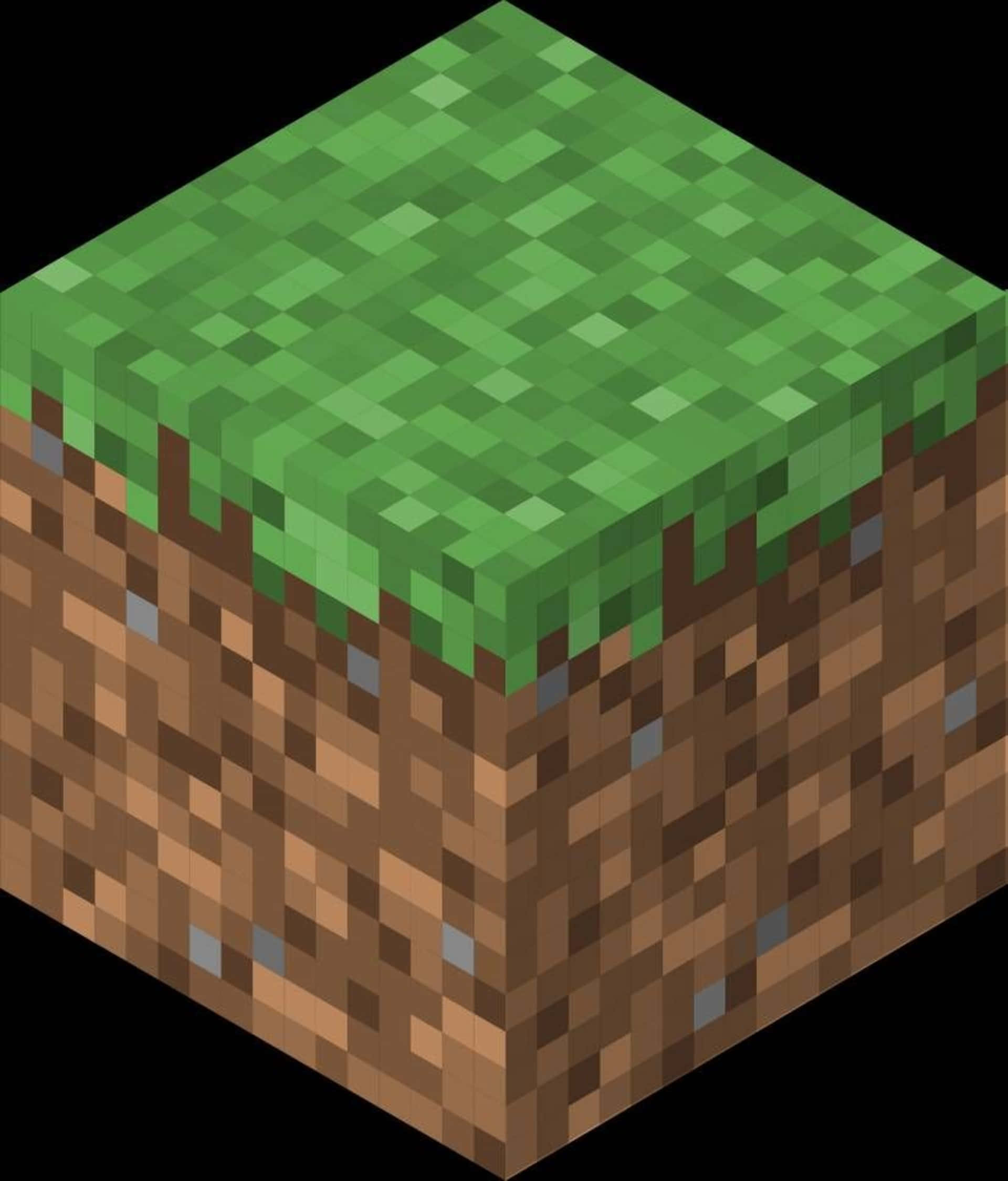桌布 壁紙 — 一個像素化的泥土立方體，頂部有來自Minecraft的綠色草塊，以等角視圖顯示。