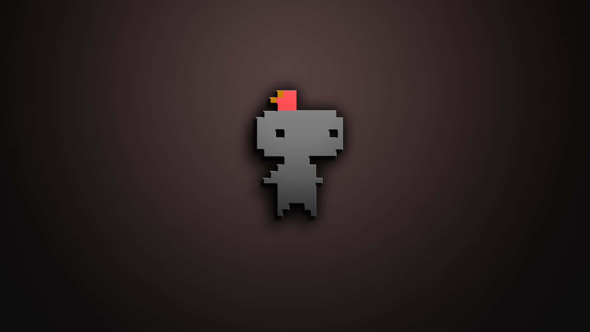 Minimalist Gaming 桌布 壁紙 — 一個像素化的灰色機器人，戴著紅黃色的帽子，站在深色漸變背景中央。