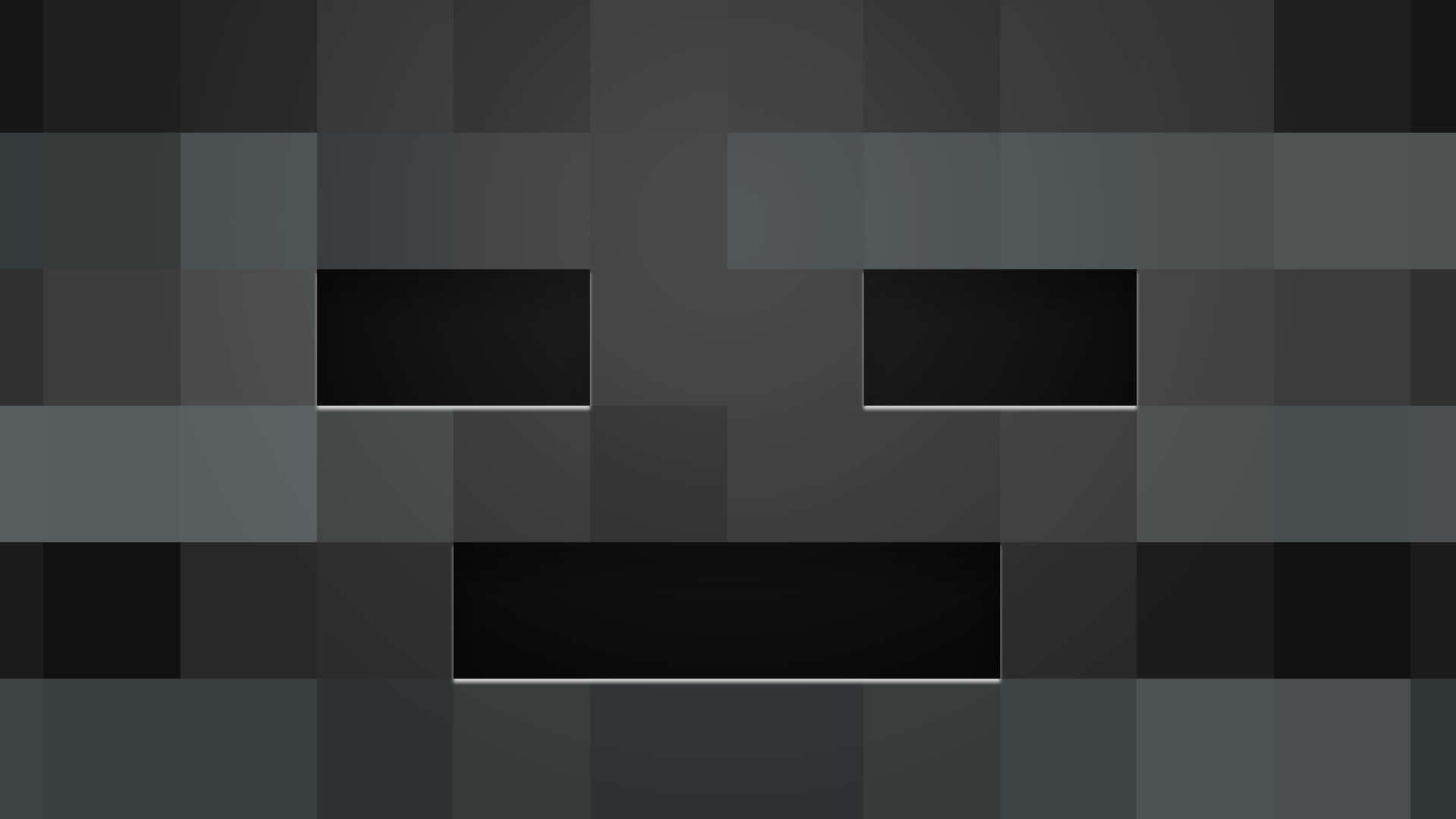 Minecraft Wither Boss 桌布 壁紙 — 一個像素化的灰色面孔，帶有黑色眼睛和嘴巴，在深灰色塊狀背景上。