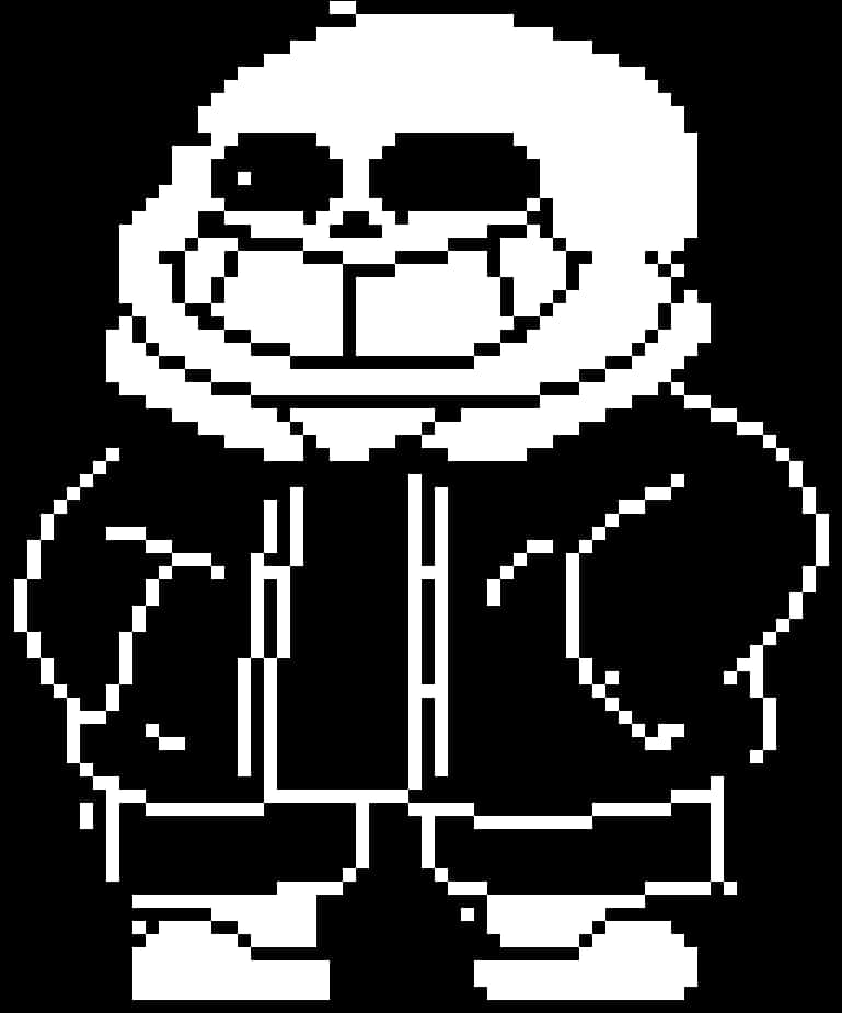 Undertale Sans 桌布 壁紙 — 一個像素化的白色卡通角色，帶著寬闊的笑容和太陽眼鏡，站在黑色背景前。