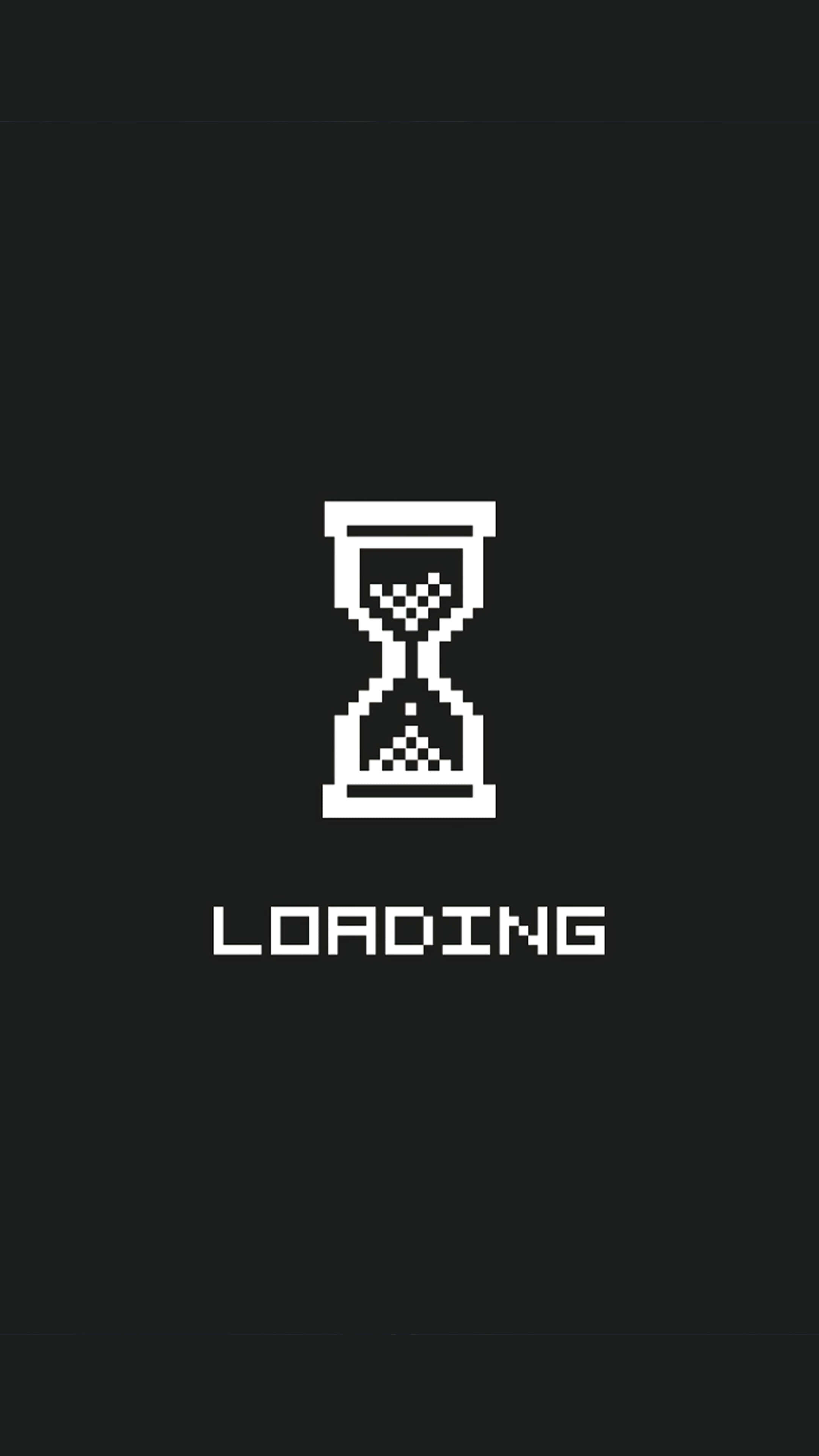 Loading 桌布 壁紙 — 一個像素化的白色沙漏，沙子落下，黑色背景上有「LOADING」文字。