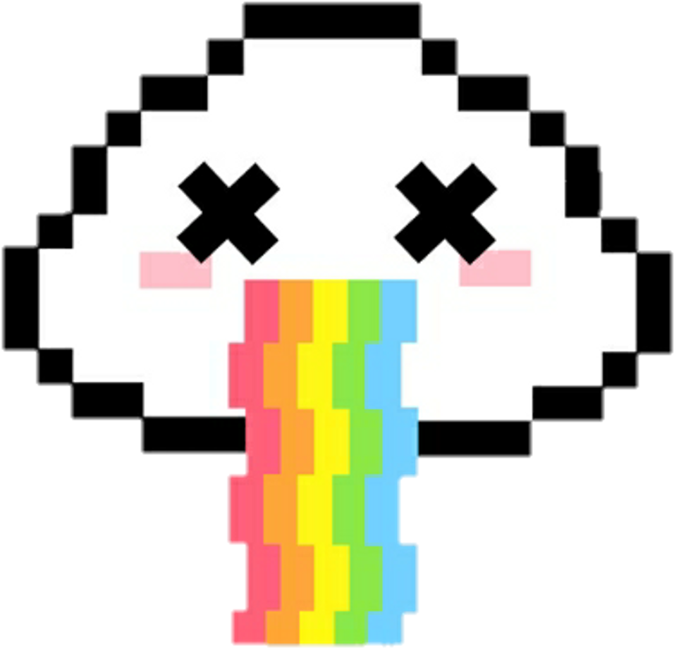 Cute Pixel 桌布 壁紙 — 一個像素化的白色雲朵，有X形眼睛和粉紅色臉頰，在黑色背景上流下彩虹色的眼淚。
