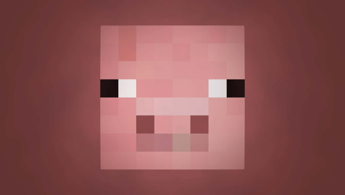 Minecraft Pig 桌布 壁紙 — 一個像素化的粉紅色豬臉，帶有簡單的眼睛和鼻子，居中在漸變栗色背景上。