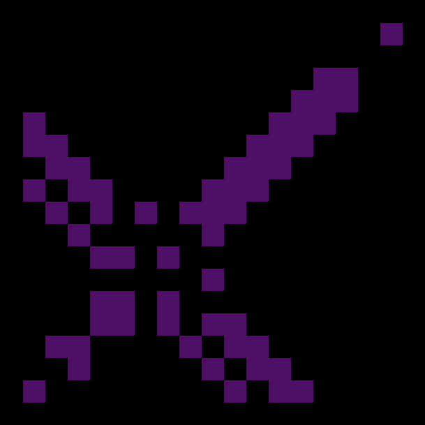 Minecraft Sword 桌布 壁紙 — 一個像素化的紫色劍圖標，以復古電玩風格呈現，背景為純黑色。