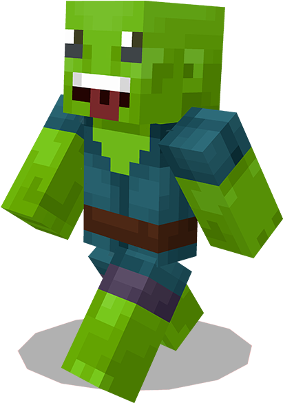 Minecraft Character 桌布 壁紙 — 一個像素化的綠色殭屍角色，身穿藍色盔甲，腰間繫著棕色腰帶，穿著紫色褲子，站在黑色背景前。