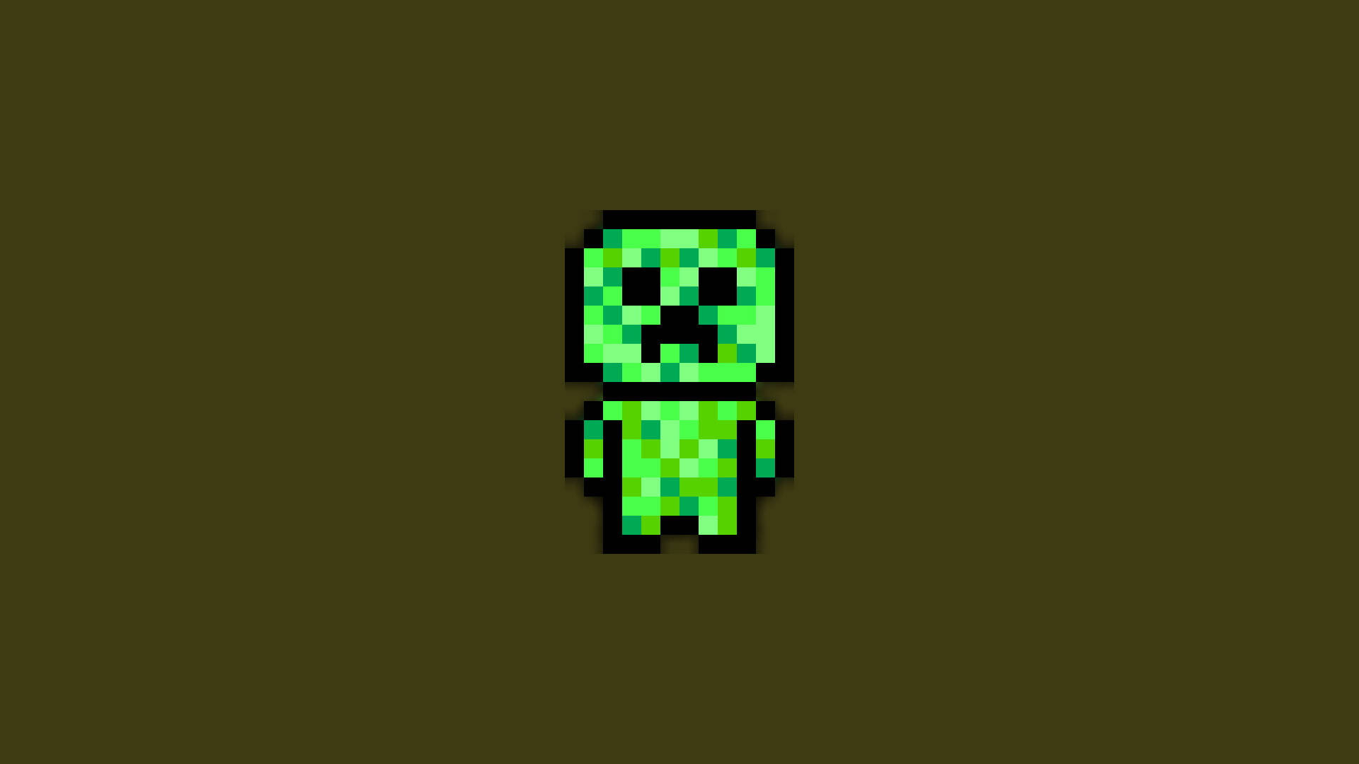 Creeper 桌布 壁紙 — 一個像素化的綠色爬行者站在深橄欖綠色背景中央。