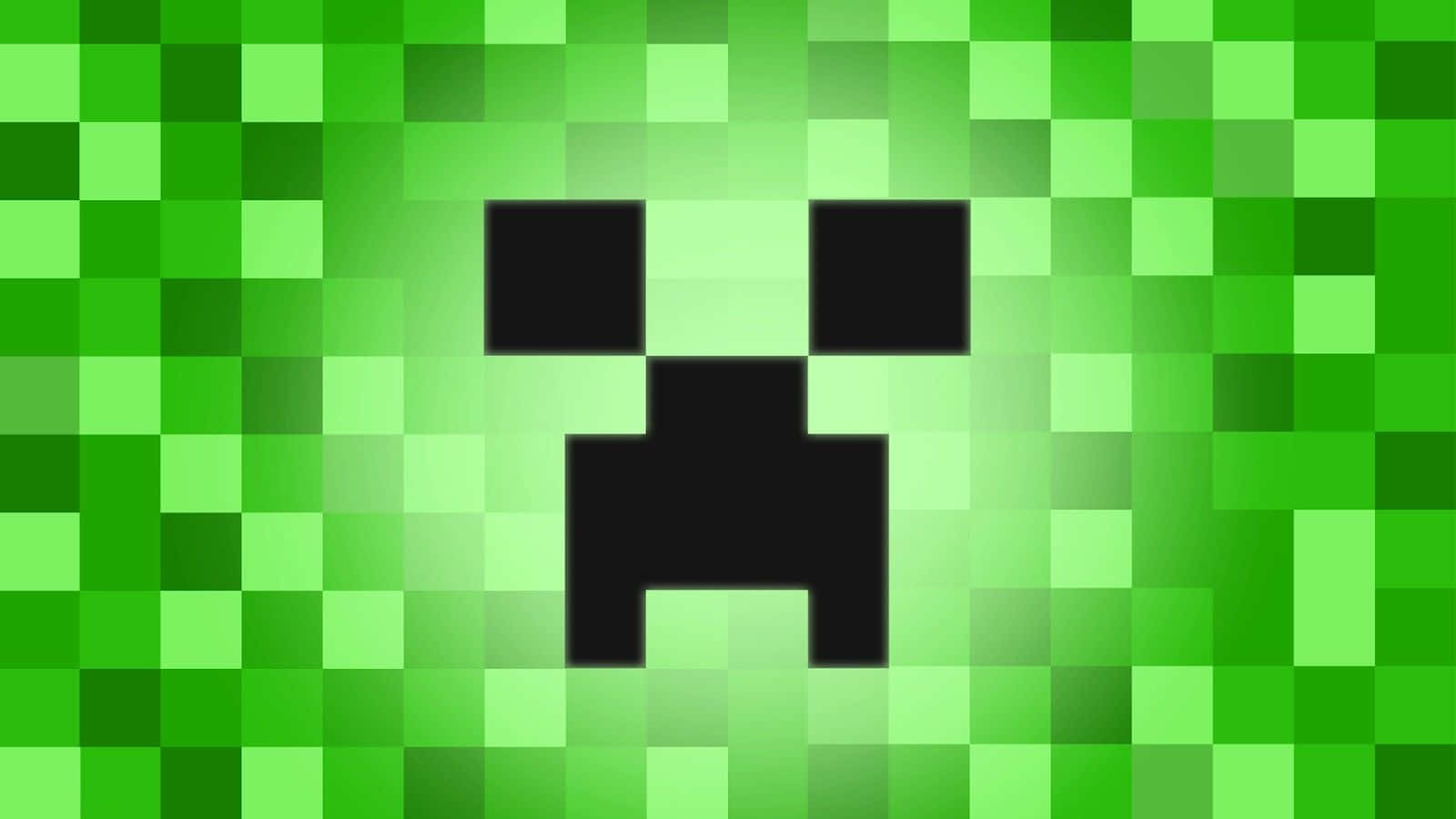 Minecraft Phone 桌布 壁紙 — 一個像素化的綠色爬行者臉孔，帶有黑色方形眼睛和嘴巴，背景為綠色漸變。