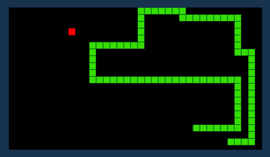 Snake Game 桌布 壁紙 — 一個像素化的綠色蛇形生物，在黑色背景上有一個紅點頭。