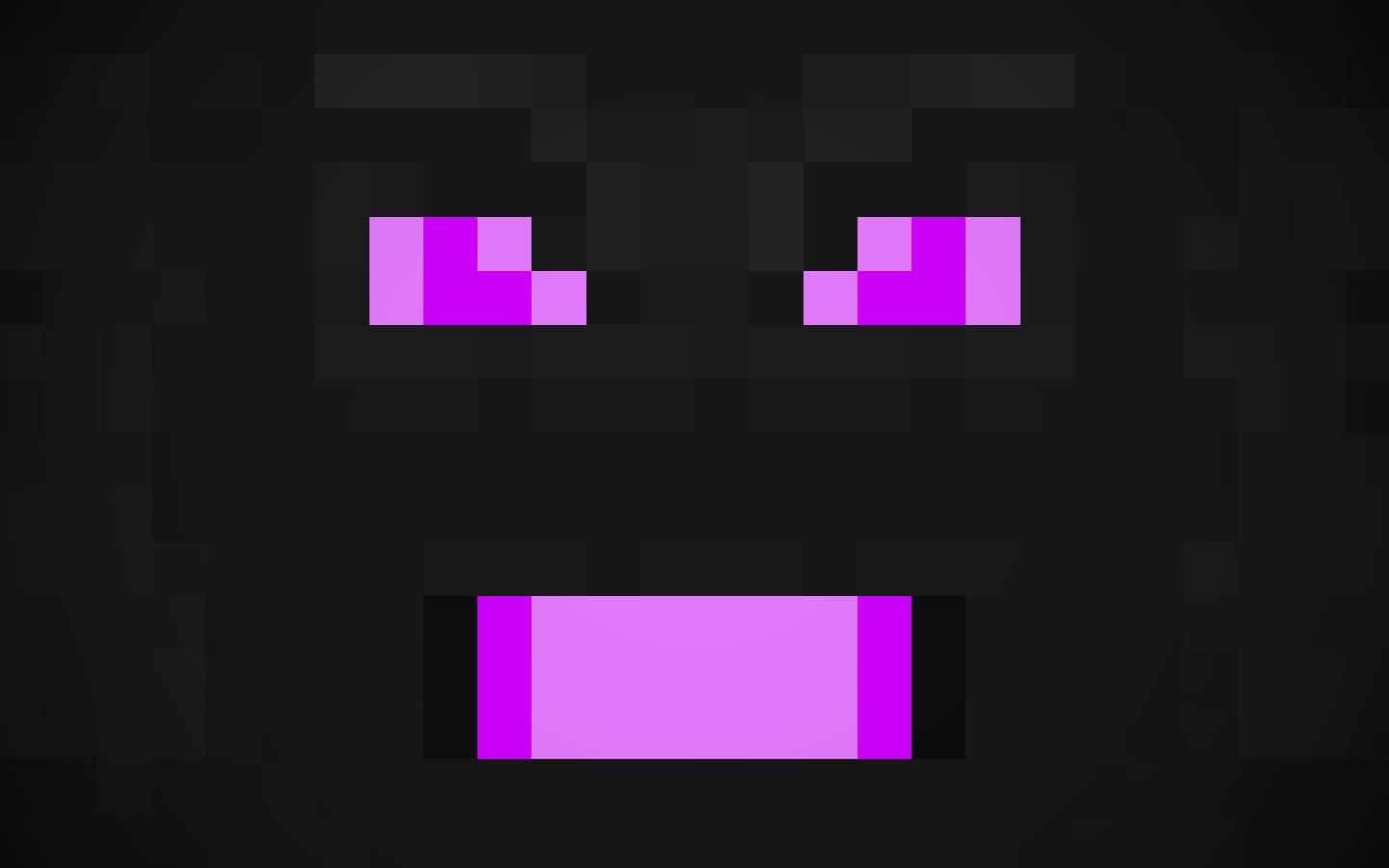 Minecraft Aesthetic 桌布 壁紙 — 一個像素化的臉，帶有發光的紫色眼睛和嘴巴，在深色背景上。