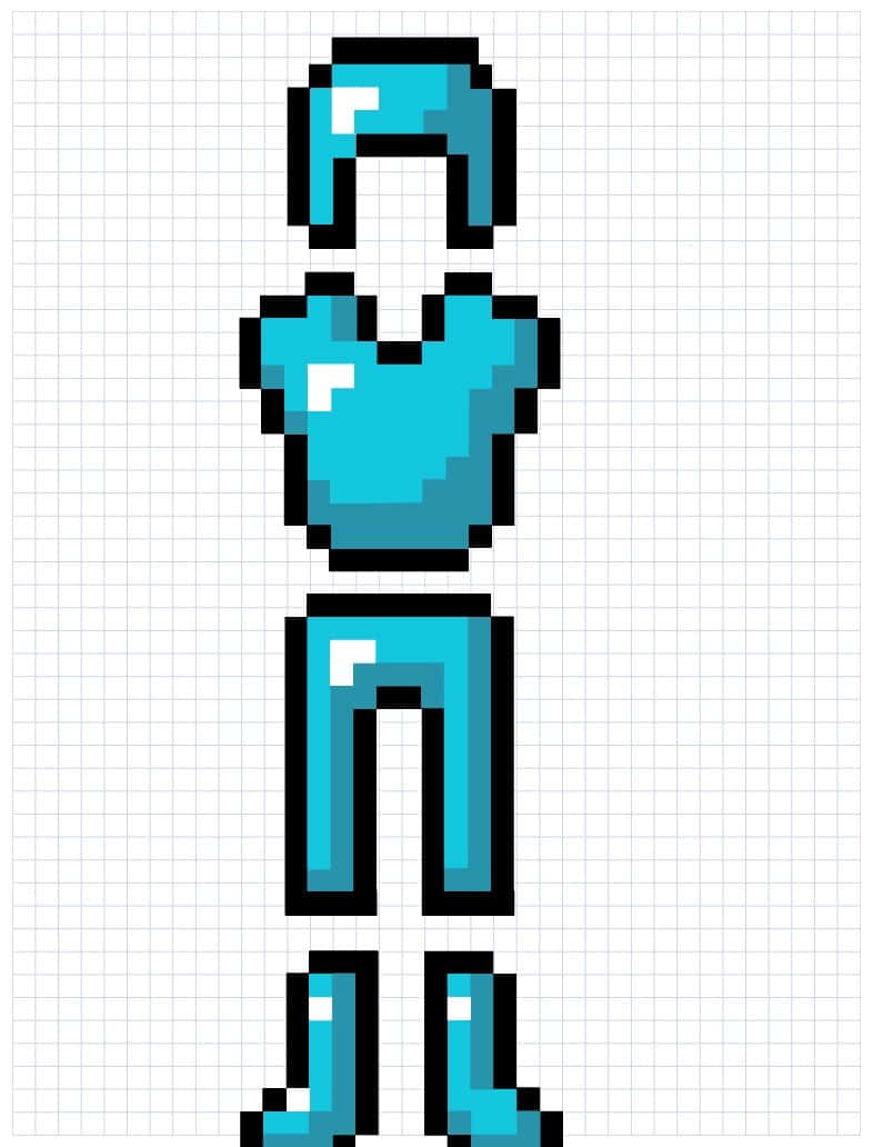 Minecraft Armor 桌布 壁紙 — 一個像素化的藍色人形角色，四肢和頭部呈方塊狀，站在方格紙背景上。