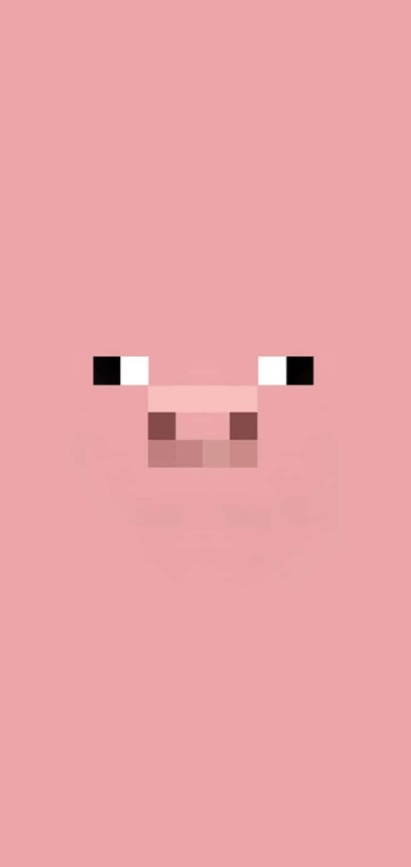Minecraft Pig 桌布 壁紙 — 一個像素化的豬臉，有黑色眼睛和粉紅色鼻子，居中在純粉紅色背景上。