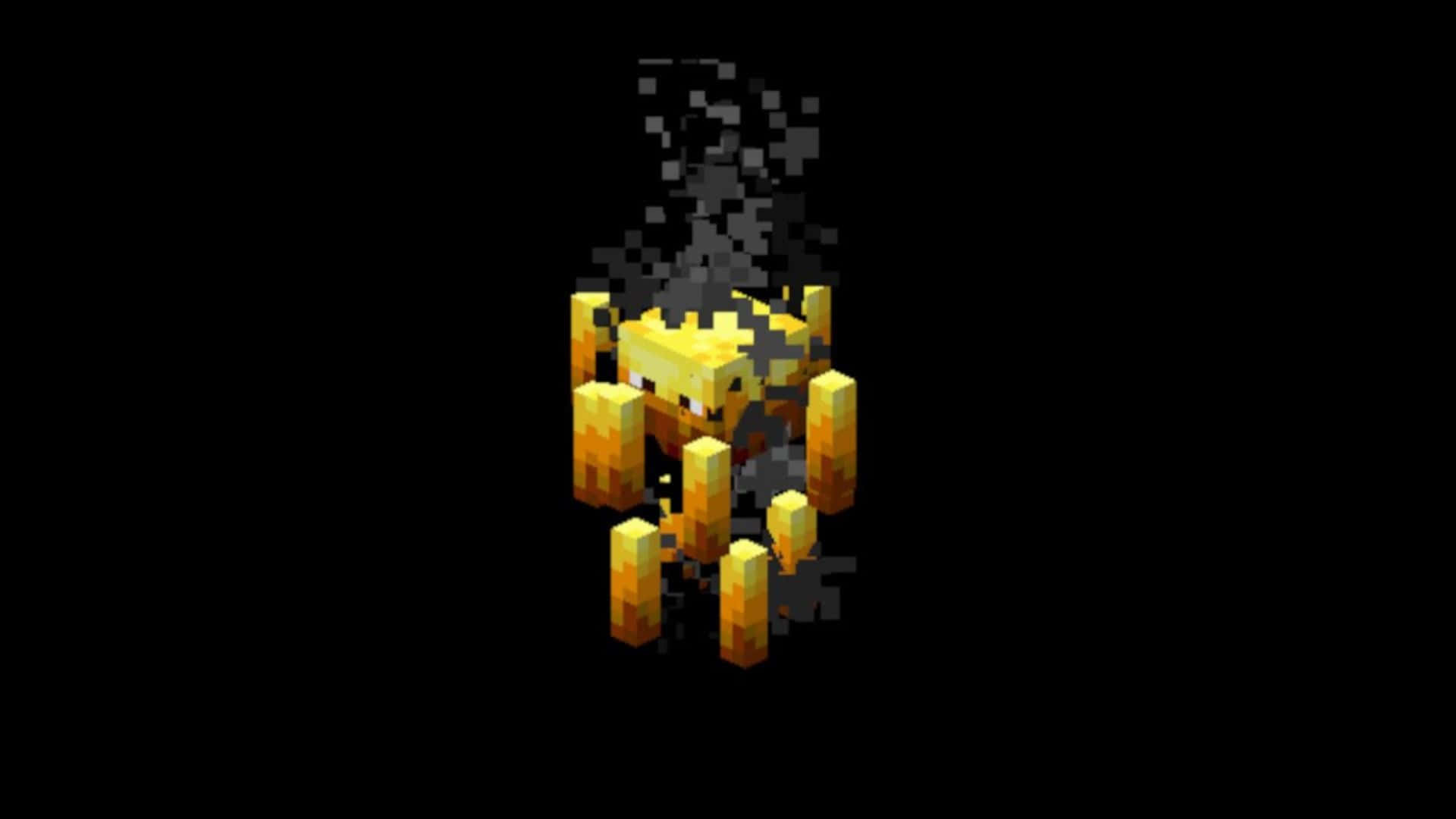 Minecraft Blaze 桌布 壁紙 — 一個像素化的金色熔爐在Minecraft風格的黑色背景上冒煙。