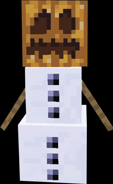 Minecraft Character 桌布 壁紙 — 一個像素化的雪人，有南瓜燈頭和樹枝手臂，站在黑色背景前。