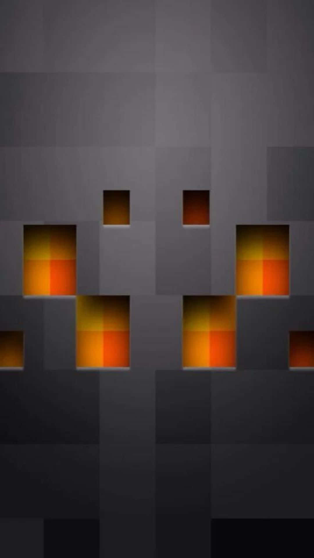 Minecraft Spider 桌布 壁紙 — 一個像素化的骷髏頭，帶有發光的橙色眼睛，背景為深灰色塊狀。
