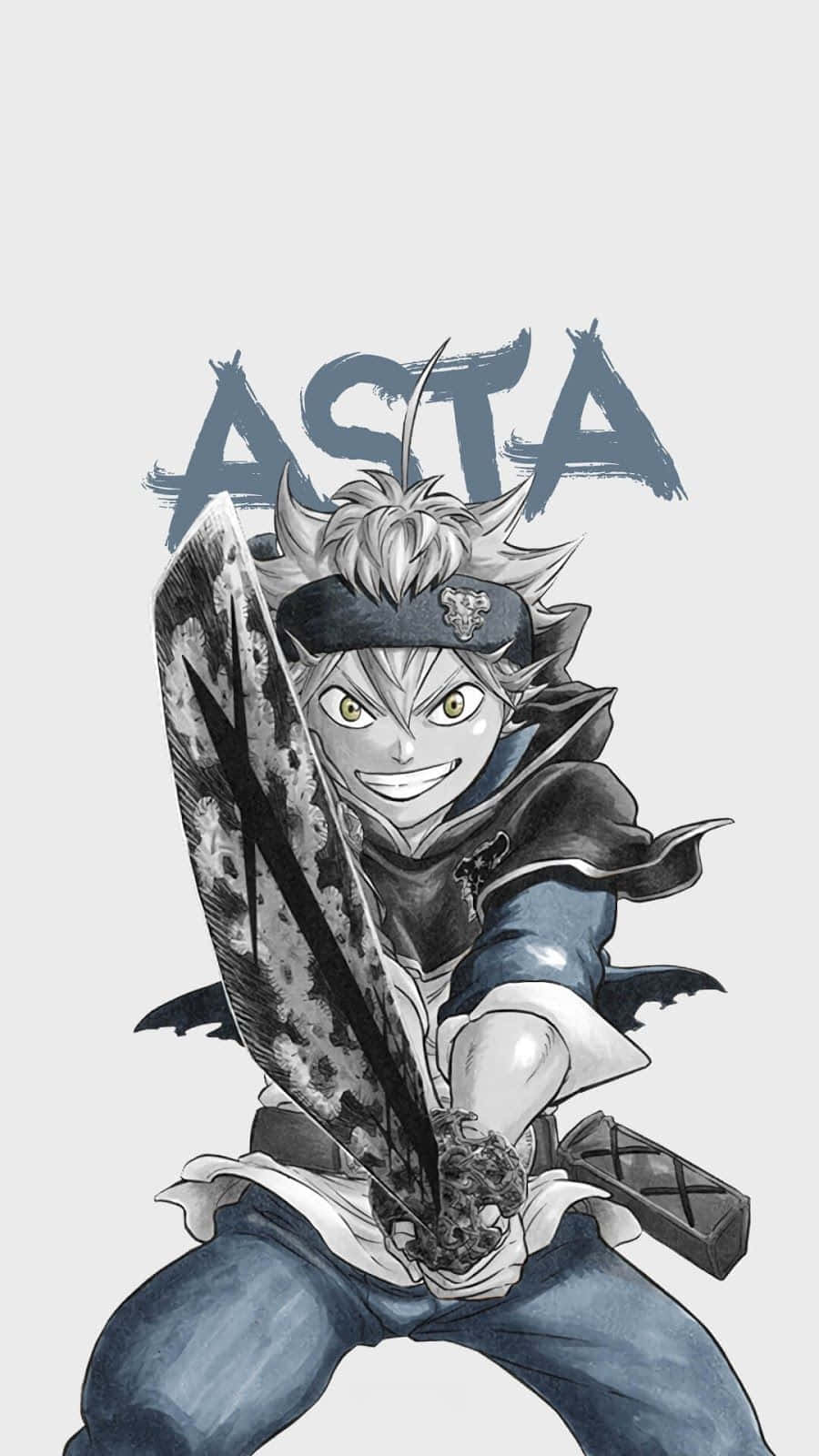 Black Clover Anime 桌布 壁紙 — 一個充滿動感的動漫角色阿斯塔，在純色背景前揮舞著一把大劍，露出兇猛的笑容。