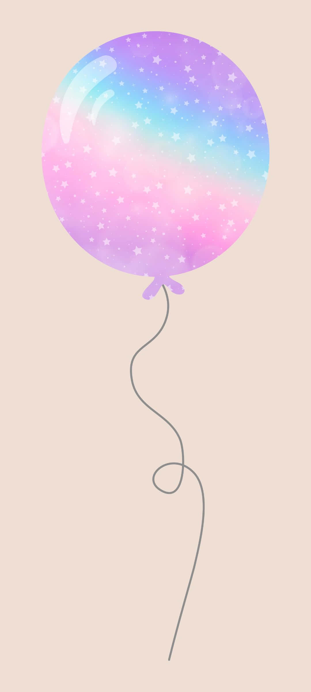 1080x2400 桌布 壁紙 — 一個充滿星星的粉彩漸變氣球，帶著精緻的繩子，漂浮在柔和的米色背景上。