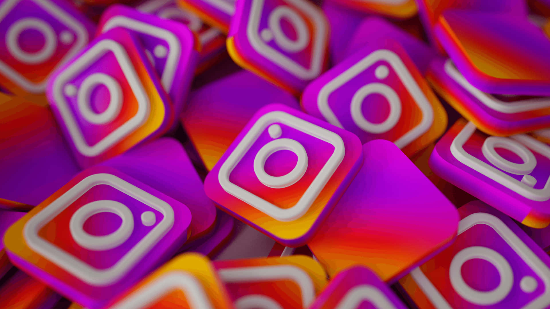 Instagram 桌布 壁紙 — 一個充滿活力的3D渲染Instagram應用程式圖示堆，帶有紫色、橙色和白色的漸變色。