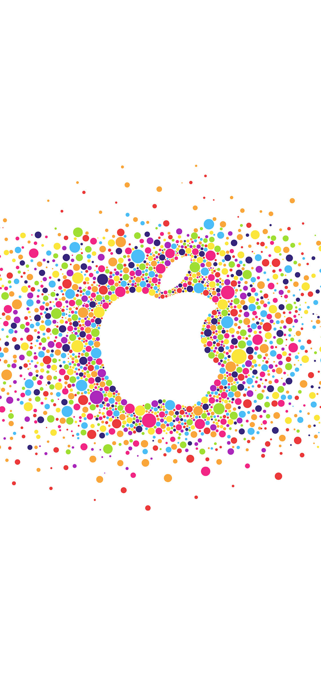 Rainbow iPhone 桌布 壁紙 — 一個充滿活力的Apple標誌，由彩色圓點在純白背景上向外輻射形成。