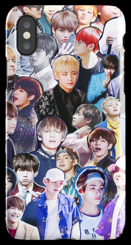 BTS 桌布 壁紙 — 一個充滿活力的K-pop偶像拼貼手機殼，擁有色彩繽紛的頭髮和富有表情的臉孔。
