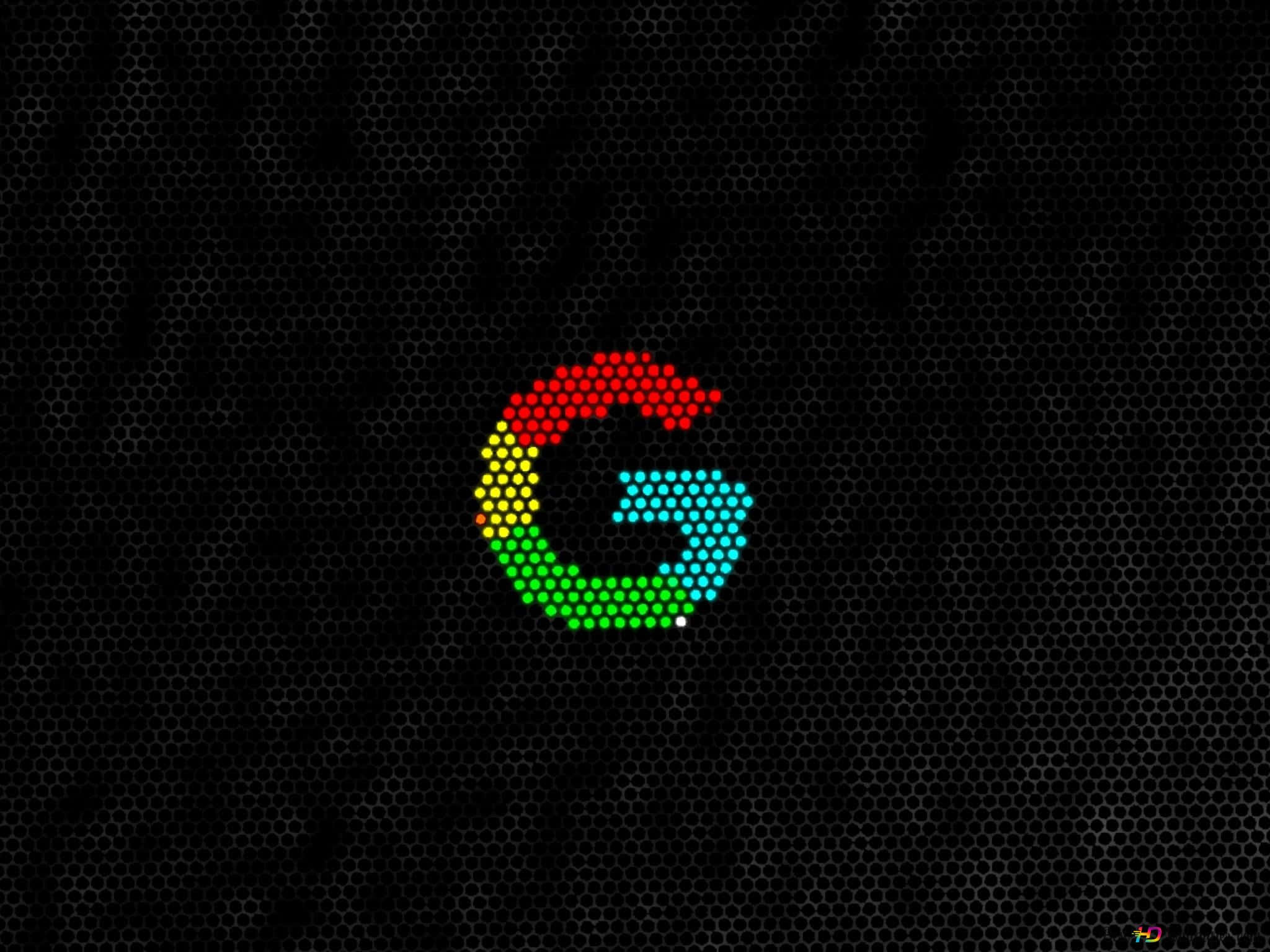 google 桌布 壁紙 — 一個充滿活力的像素化Google G標誌在深色六角網格背景上發光。