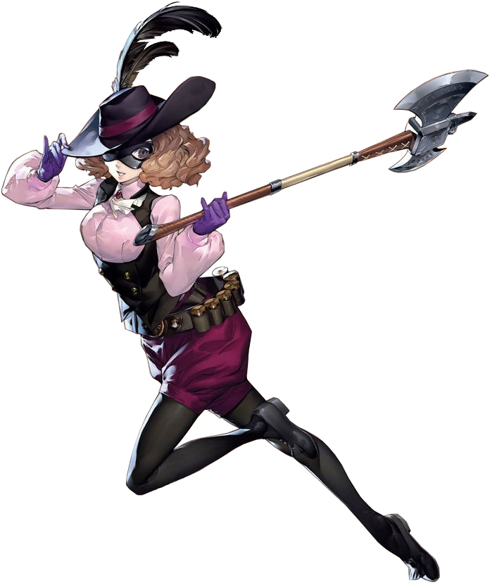 Thief 桌布 壁紙 — 一個充滿活力的動漫女孩穿著紫色服裝，在帶有日文文字和數據的漫畫風格背景前揮舞著一把大斧頭。
